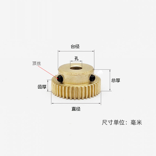 凸肩0.5模20 29齿圆柱直齿轮黄铜B