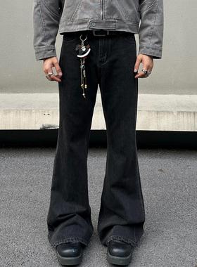 EXTM美式高街复古水洗黑灰色微喇叭牛仔裤男街头潮牌修身显瘦长裤