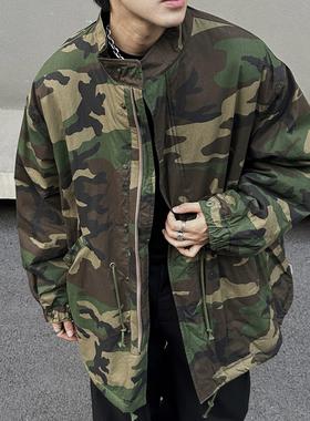 EXTM美式复古迷彩工装夹克男女宽松休闲百搭连帽外套情侣冲锋衣潮