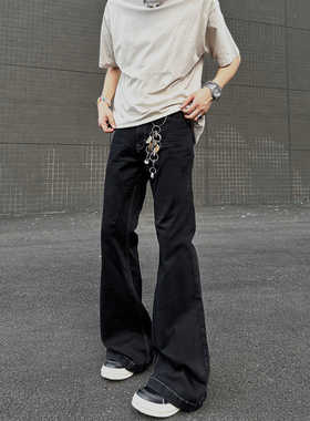 EXTM美式高街vibe风痞帅炸街微微喇牛仔裤男潮牌修身显瘦直筒长裤