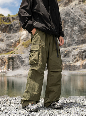 EXTM新款户外机能风工装裤纯色男女同款多口袋宽松直筒休闲长裤