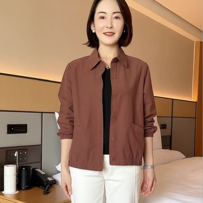 秋季妈妈新款衬衫外套洋气减龄显瘦休闲中年时尚百搭纯色上衣宽松