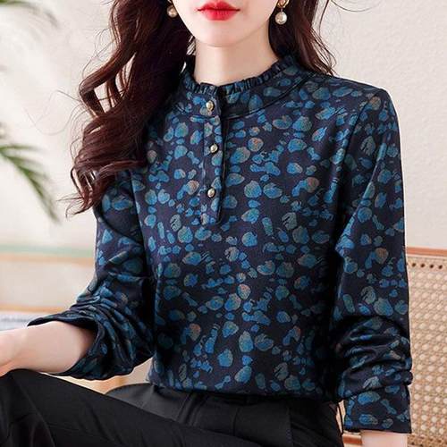 2024秋冬新款德绒印花立领衬衣