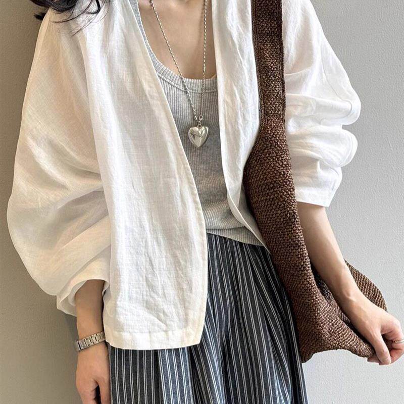 高级感苎麻开衫外套女2026年夏季新款法式轻奢防晒衫长袖衬衫上衣