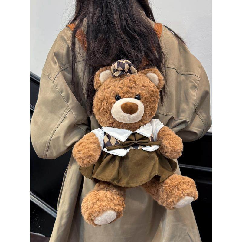 可爱毛绒小熊包包女2025新款秋冬毛茸茸双肩包女时尚甜酷jk玩偶包