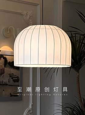 现代简约餐厅吊灯白色圆顶条纹装饰灯民宿甜品店茶室包厢氛围吊灯