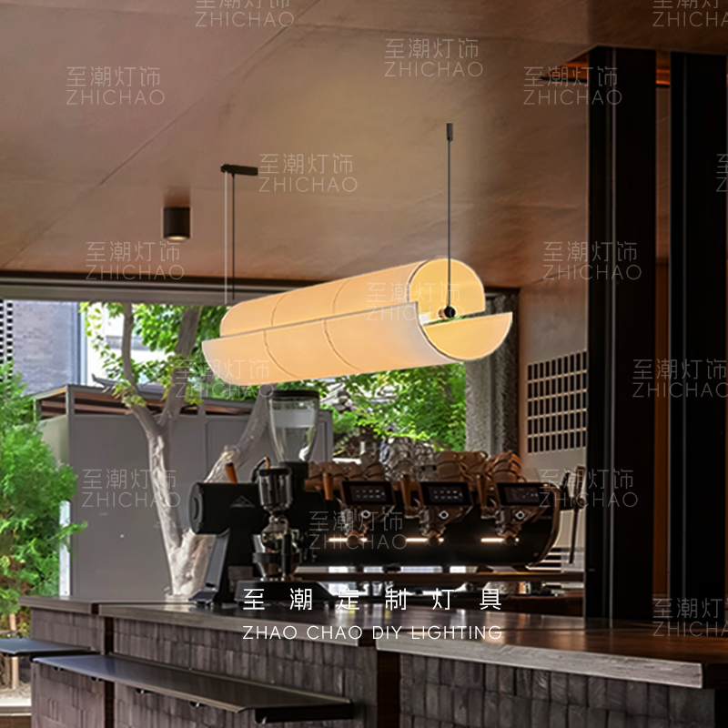 侘寂风日式简约长条餐厅吊灯