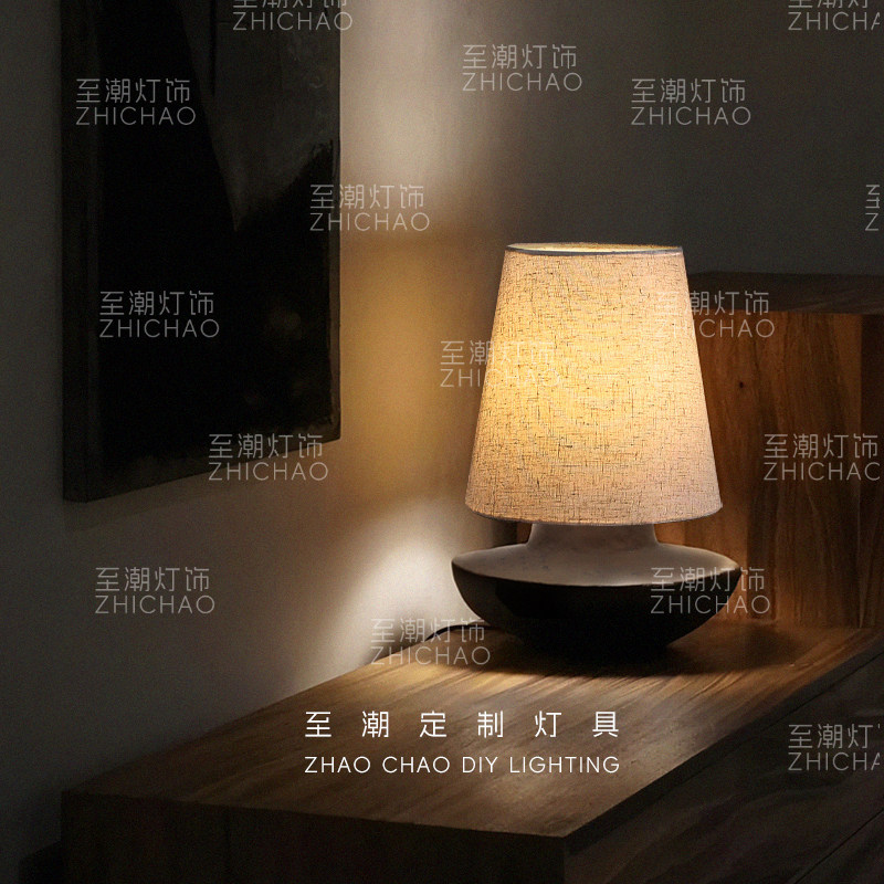 中古风陶瓷台灯日式复古客厅书房设计师民宿氛围感布艺卧室床头灯