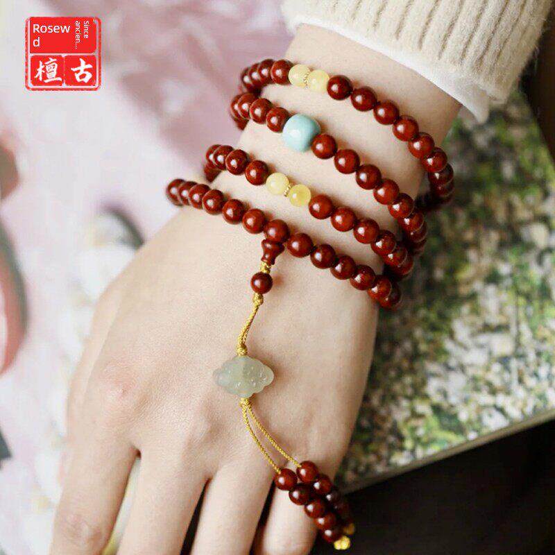 印度小叶紫檀108颗原创手串女款文玩檀香红木手炼念珠礼物