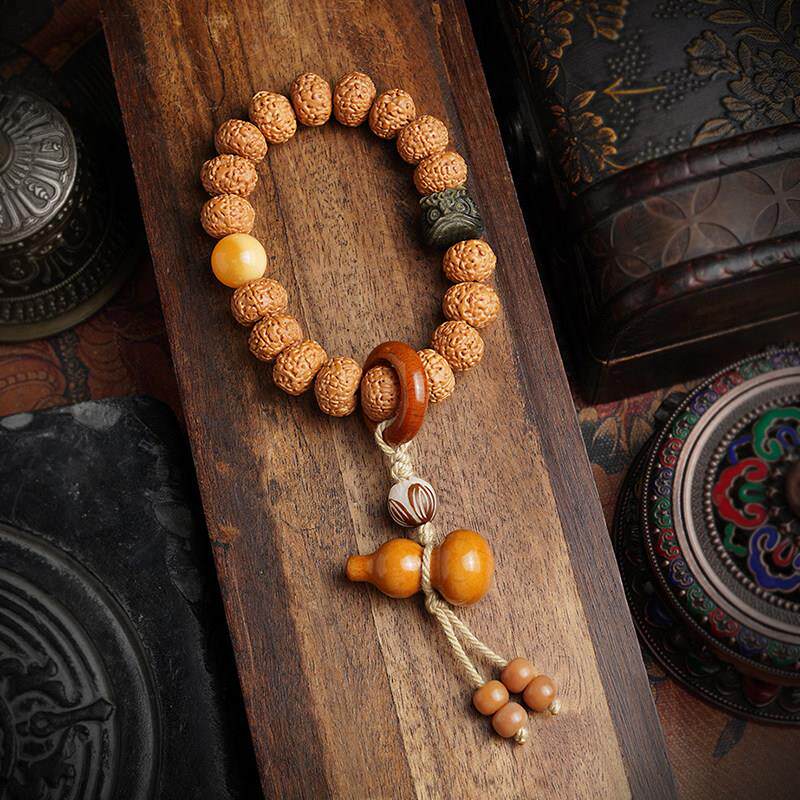 飞碟金刚菩提子手串男女文玩七八九瓣配饰跑环葫芦吊坠黑曜石醒狮