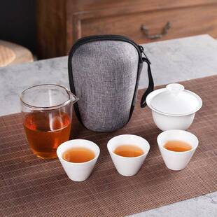 羊脂玉瓷高档快杯壶EDP二客三杯便携陶瓷具礼品 户外旅行茶套一装