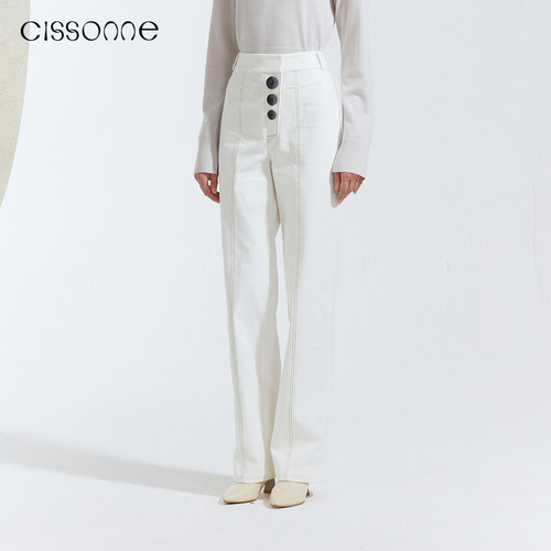 CISSONNE赛颂低弹白色牛仔裤
