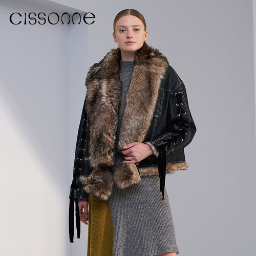 CISSONNE春秋牛仔毛领加厚外套