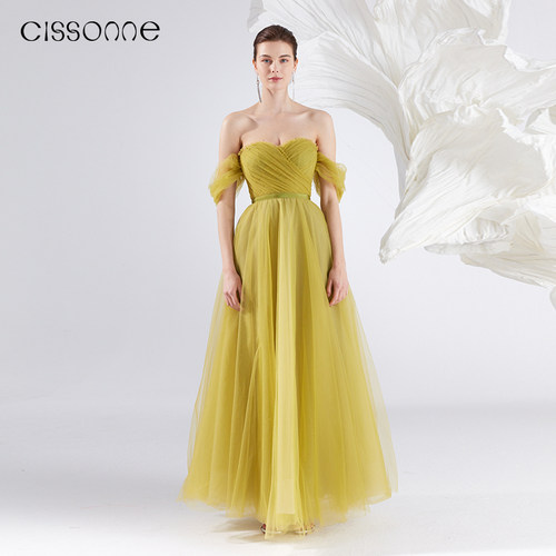 CISSONNE赛颂抹胸高腰网纱礼服裙