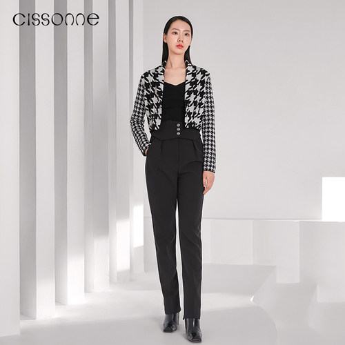 CISSONNE高腰黑色简约长裤