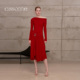 新年战袍 CISSONNE赛颂新奥美丽诺羊毛新年红色针织连衣裙