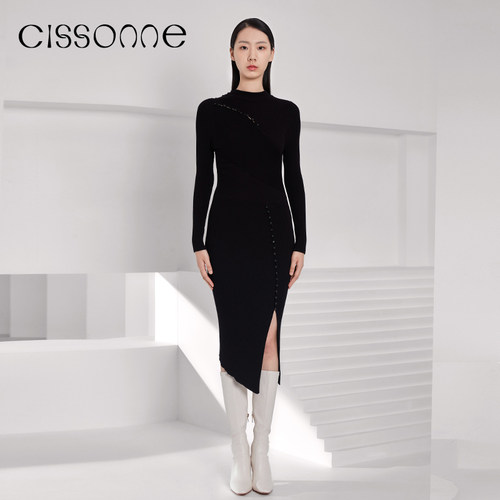 CISSONNE/赛颂修身针织连衣裙