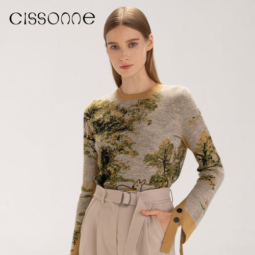 CISSONNE绵羊毛提花图案毛针织衫
