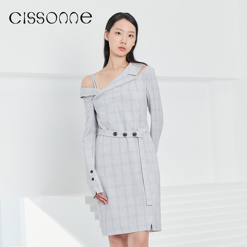 CISSONNE/赛颂复古格子西装裙
