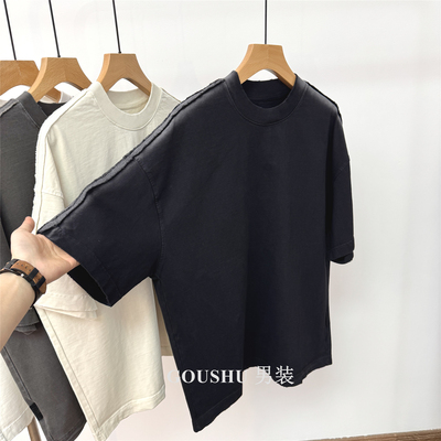 Paris巴黎周重工轧染320g潮牌短袖T恤男士夏季宽松美式体恤男衣服