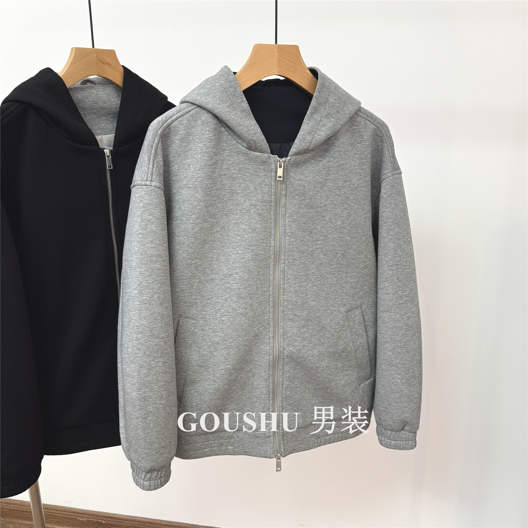 专柜重磅厚款结构分割连帽开衫卫衣2025秋冬宽松廓形外套夹克男士