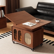 实木茶几客厅家用2025新款小户型可移动升降折叠小桌子阳台中古风