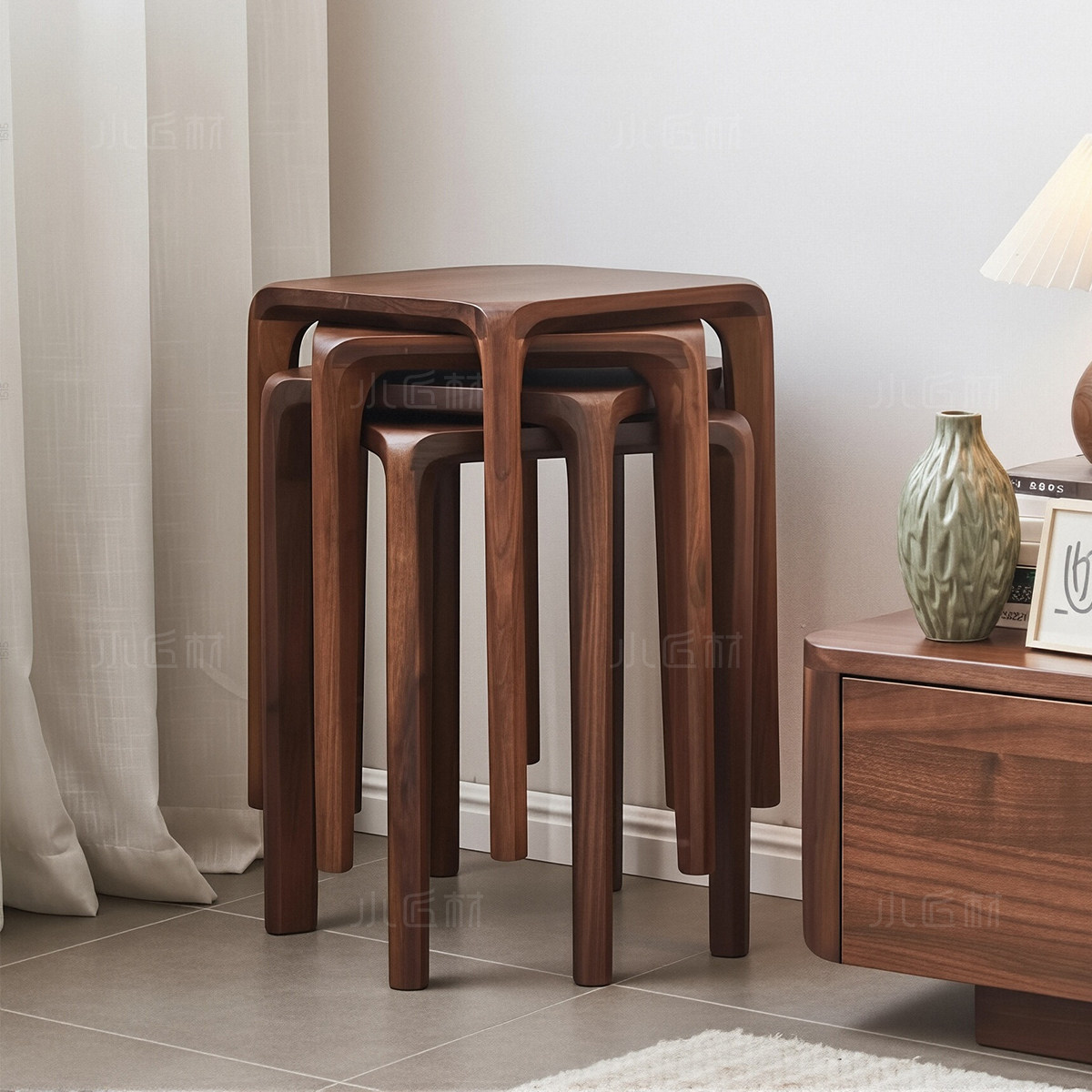 黑胡桃木全实木凳子家用板凳可叠放方凳榫卯凳子客厅餐桌凳叠叠凳,住宅家具,其它凳子,淘宝优惠券,粉丝福利购,淘宝优惠卷