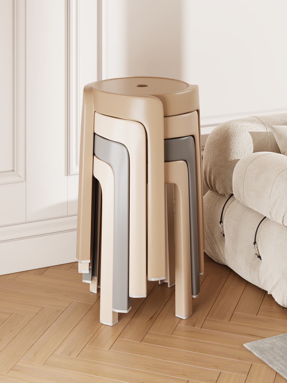 超厚塑料凳堆叠家用加厚坚固耐用的餐桌凳堆叠现代简单高脚椅