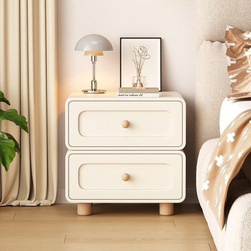 奶油风实木床头柜免安装