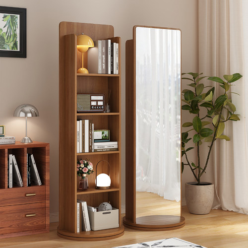 旋转全身镜可移动立式全身落地镜家用杂志书架旋转储物全身镜子