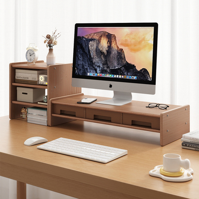 台式电脑增高架桌面置物架办公室工位带抽屉收纳架显示器垫高托架