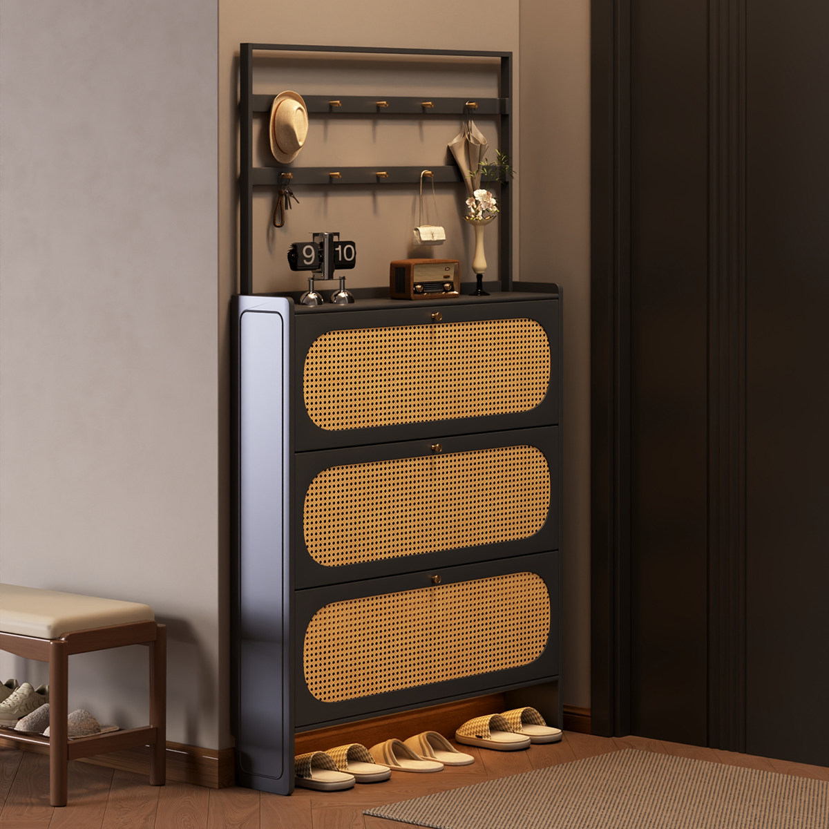 全实木超薄中古风鞋柜家用门口收纳柜一体靠墙小窄门口入户玄关柜,住宅家具,鞋柜,淘宝优惠券,粉丝福利购,淘宝优惠卷