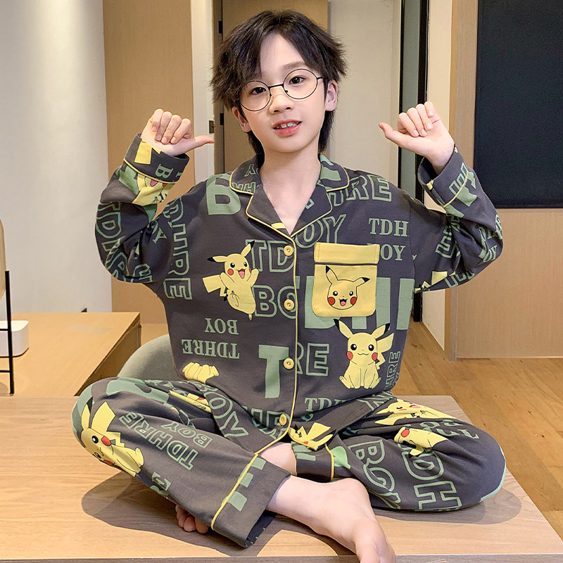 全棉母婴纯棉新款男童睡衣儿童男孩秋冬季纯棉长袖套装青少年中大