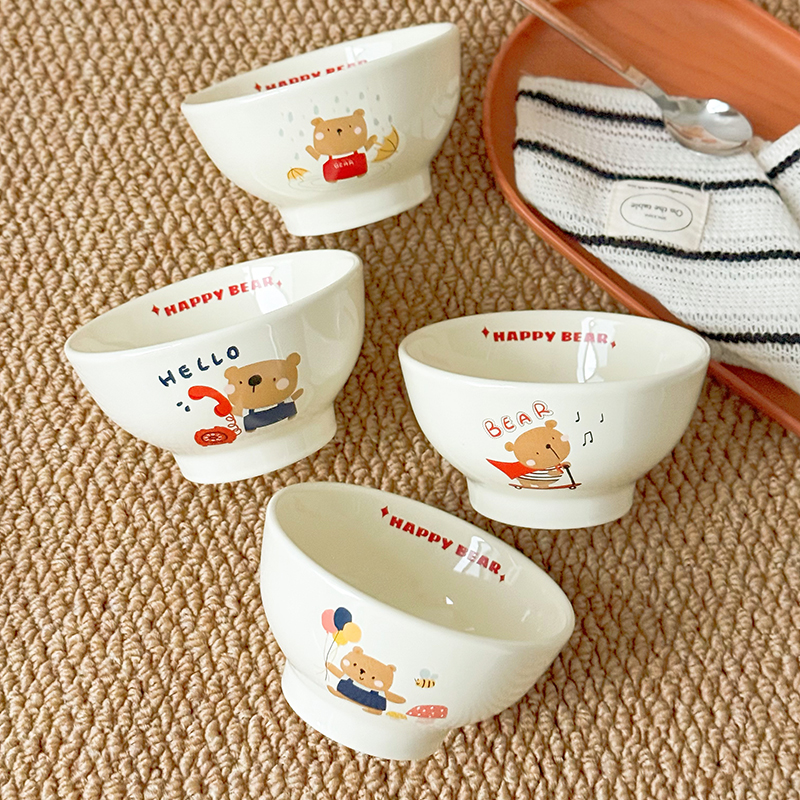 卡通小熊5寸高脚碗加高防烫
