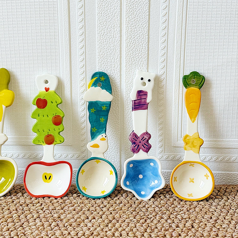 创意可爱勺子陶瓷个人专用苹果汤勺匙羹食品级小勺子家用汤匙餐勺