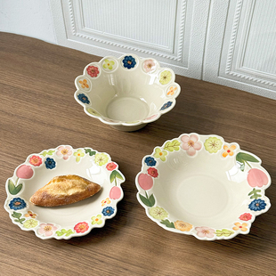 高级感小众特别漂亮的饭碗陶瓷餐具面碗女生高颜值碗盘水果沙拉碗