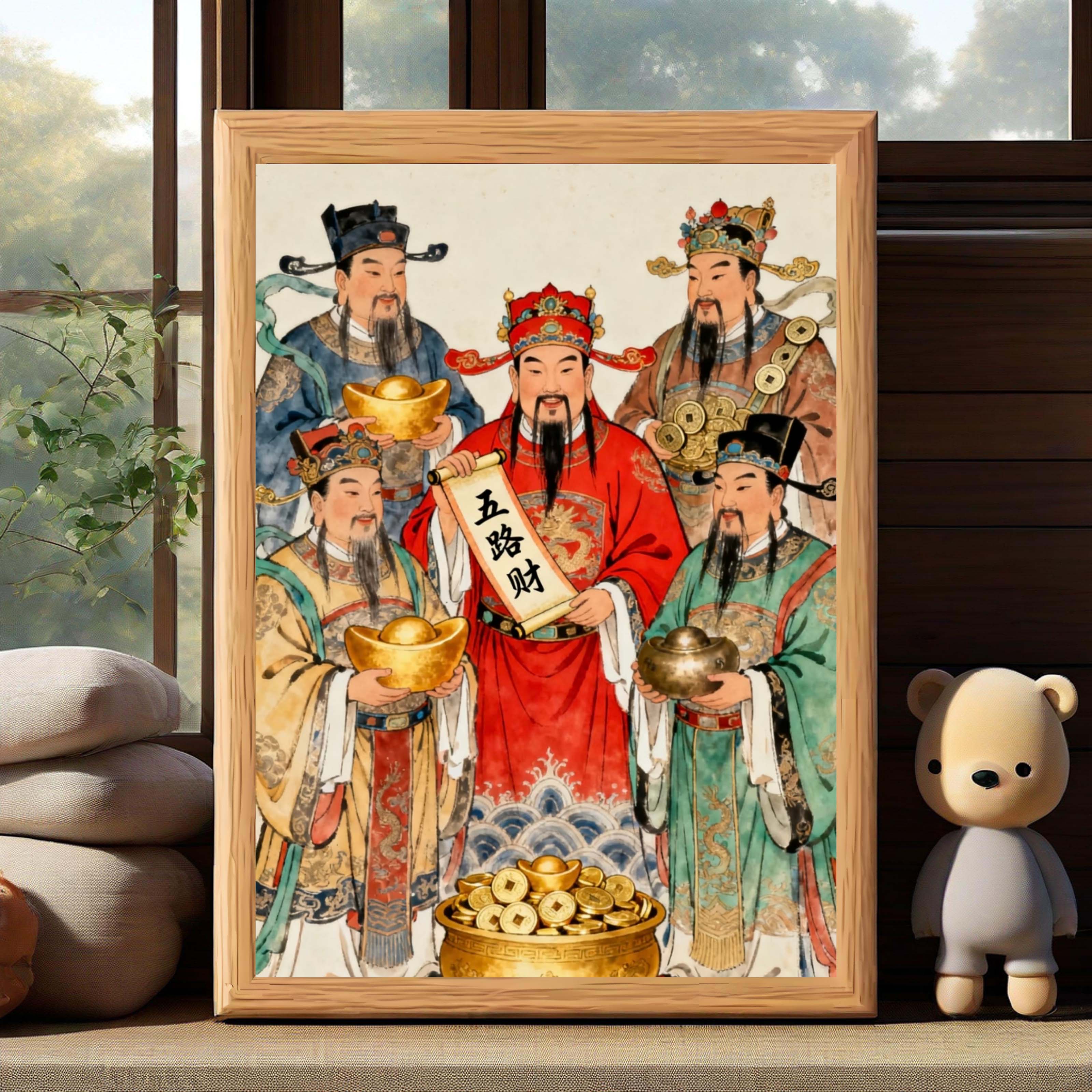 中式风五路财神爷财神相框摆件招财进宝2026年送朋友礼物客厅装饰