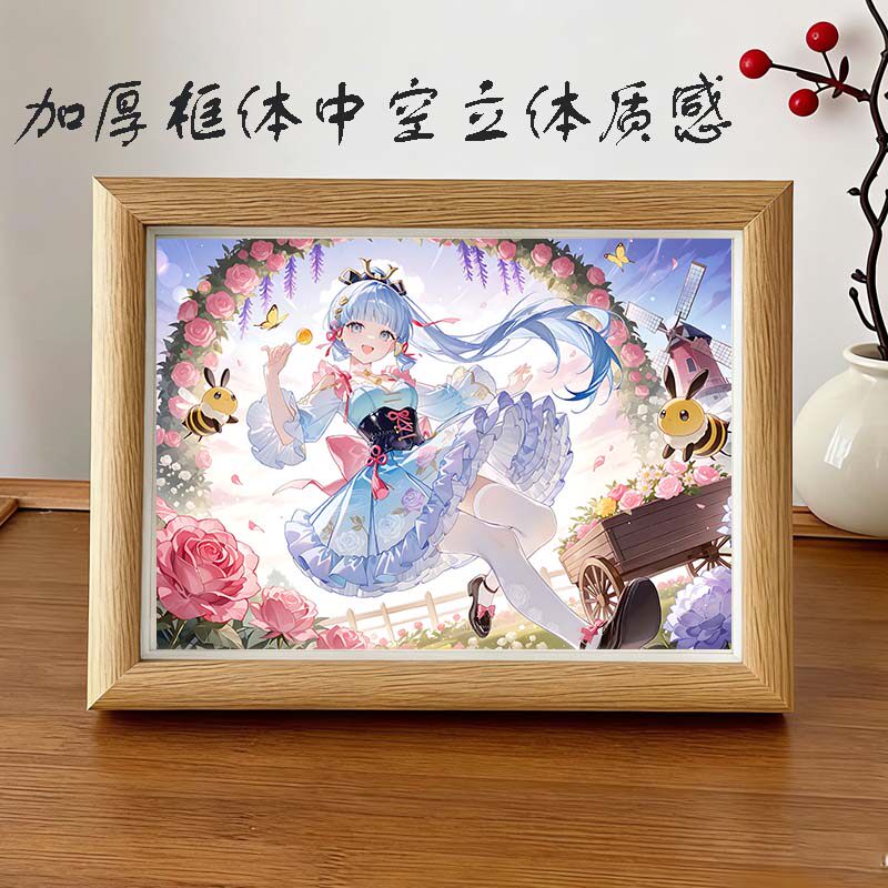 神里绫华胡桃花间巡礼原神玫瑰信使木纹相框中空立体装饰甘雨木偶