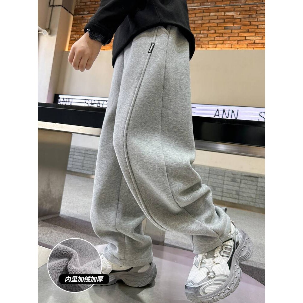 高档品牌男童加绒裤子新款秋冬款一体绒冬季大儿童运动男孩加厚卫