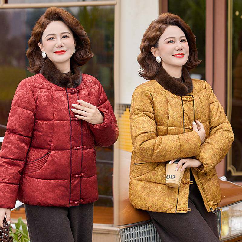 高档品牌2026秋冬新款羽绒棉服女新中式中老年保暖毛领防风短款加