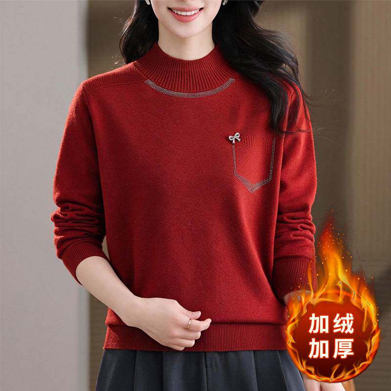 高档品牌2026加厚衬衫女半高领妈妈装秋冬洋气宽松显瘦显年轻洋气
