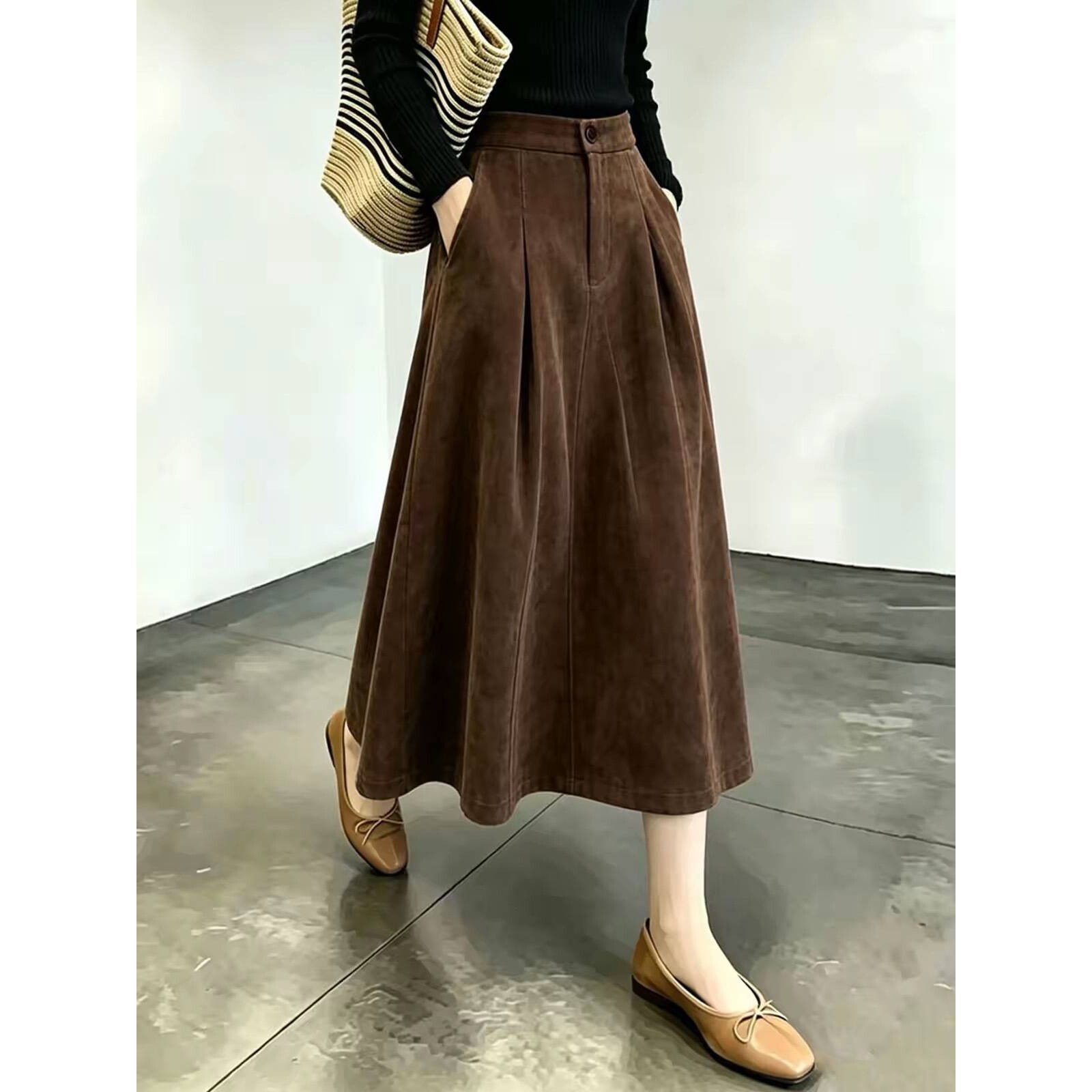 高档品牌棕色麂皮绒半身裙女2026秋季流行新款高腰显瘦时尚气质复