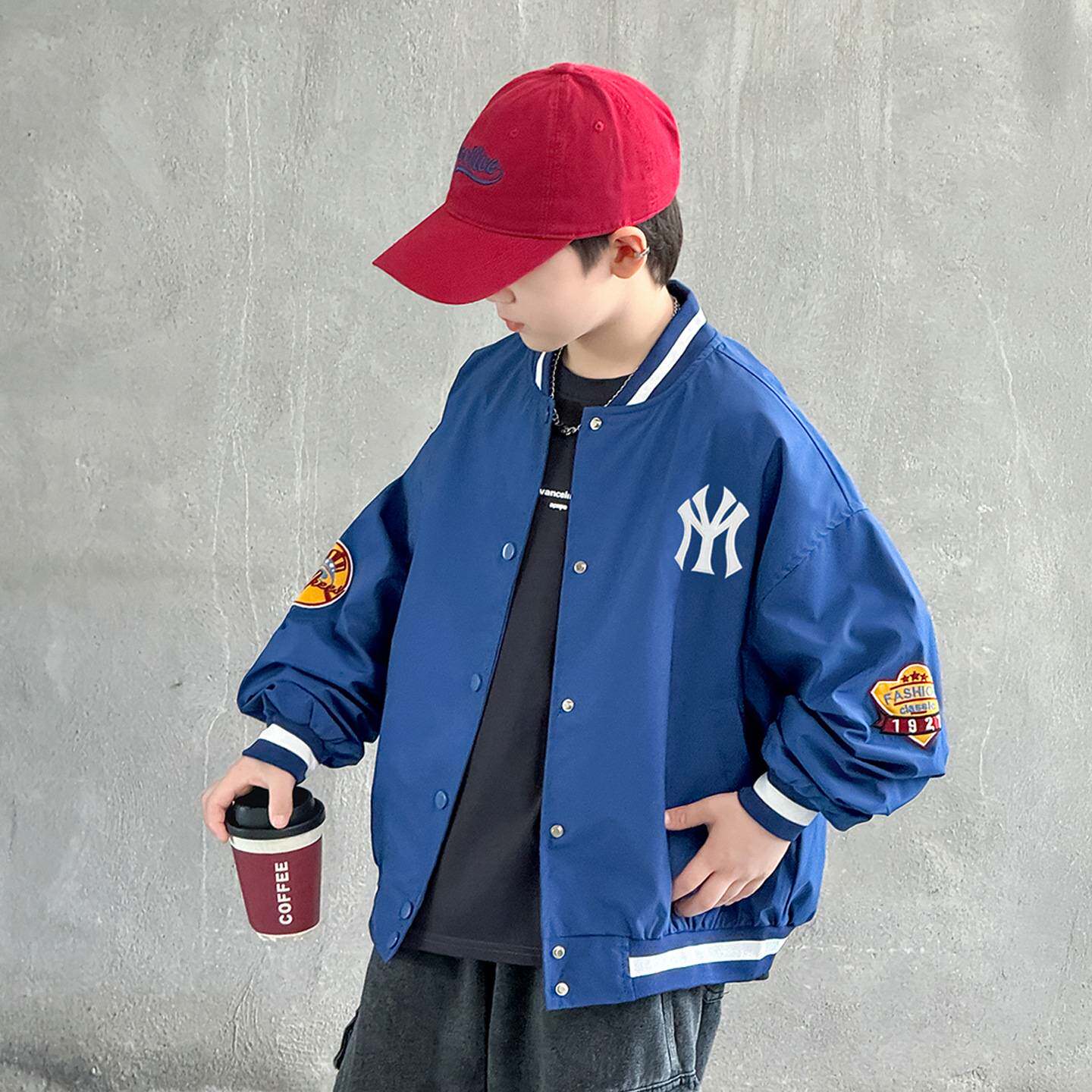 高档品牌男童字母绣花棒球服春秋韩版外套中大儿童宽松休闲运动夹