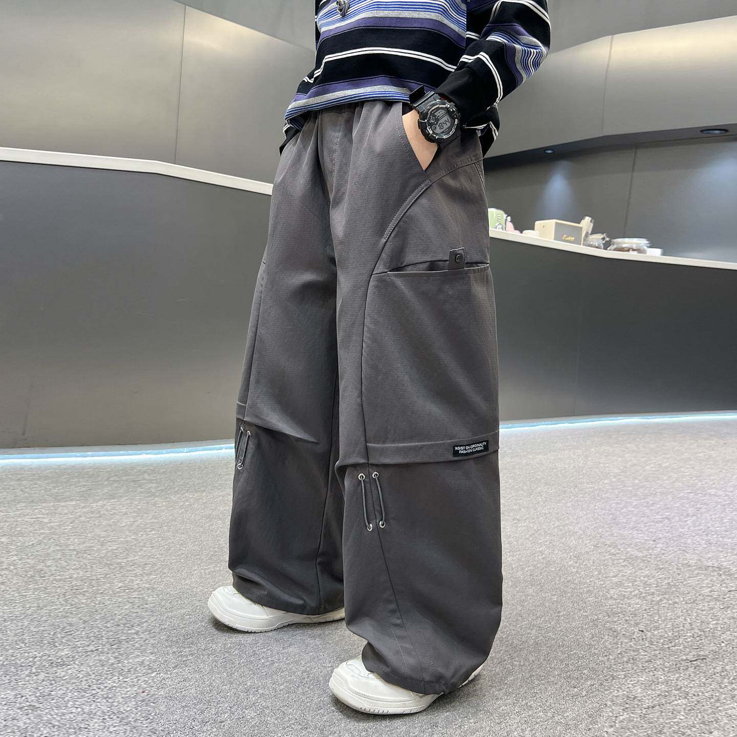 高档品牌男童个性工装裤潮流时尚春秋韩版长裤男孩痞帅街舞运动抽