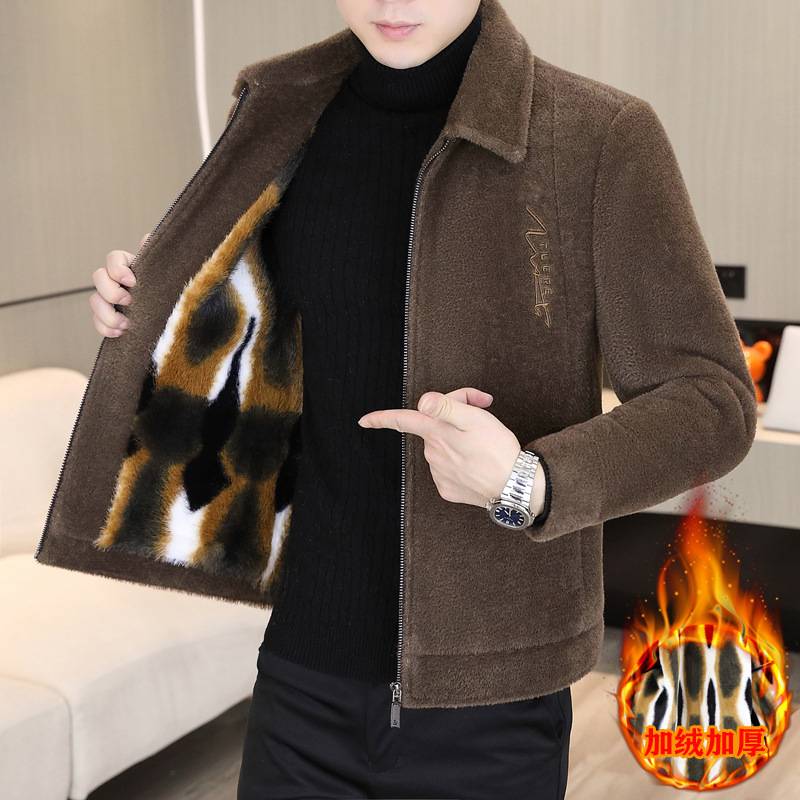 高档品牌新款高端品质男士貂绒夹克加绒加厚男士外套冬季拉链毛呢