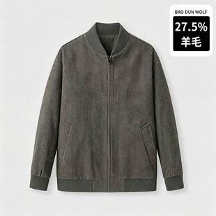 品牌胖子哥2026老钱风棒球服男式加肥大码秋冬厚款绵羊毛混纺