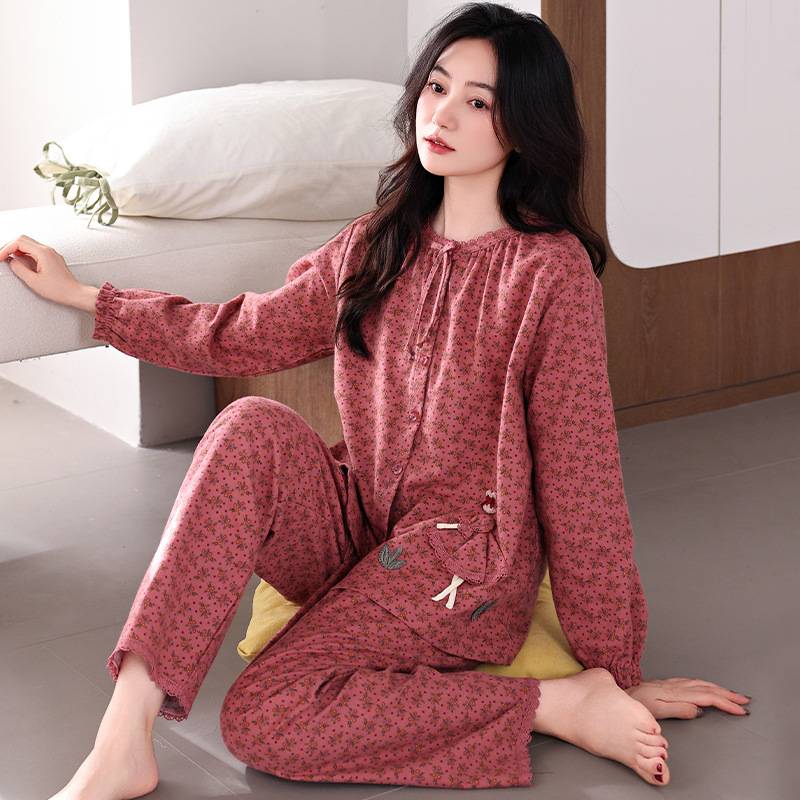 高档品牌睡衣女士春秋款纯棉长袖薄款女款大码中年妈妈秋季家居服