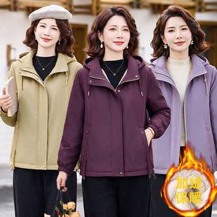 品牌中年妈妈秋冬装加绒加厚外套短款棉衣四五十岁中老年女装