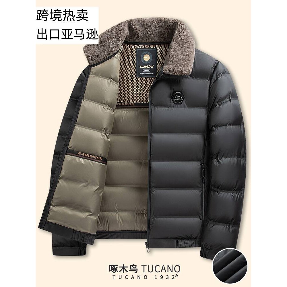 高档品牌出口冬季男士新款加厚毛领羽绒棉服中老年保暖爸爸装外套
