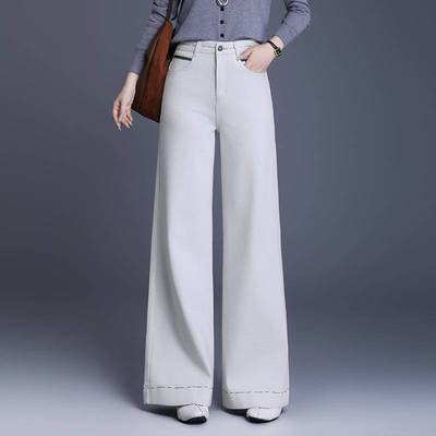 品牌米白色牛仔阔腿裤女2025秋季新款韩版宽松休闲裤高腰直筒女裤